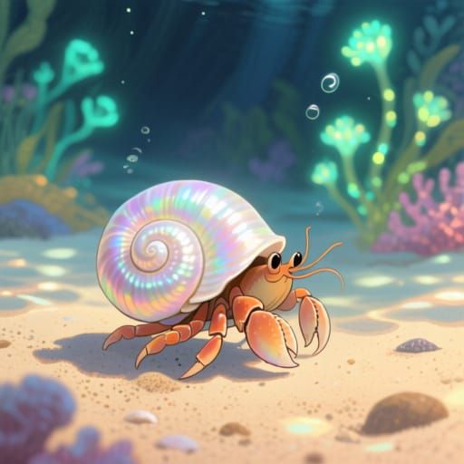 Whimsical Hermit Crab on Sandy Seabed