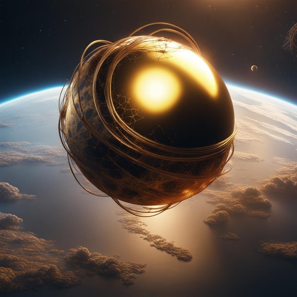 Golden Orb's Convergence: A Fantastical Digital Painting