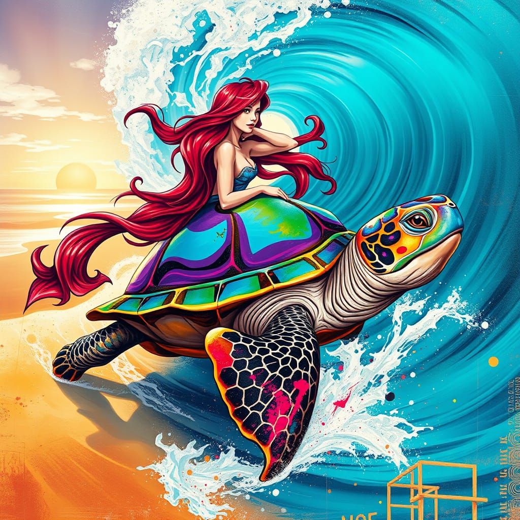 Mermaid riding turtle
