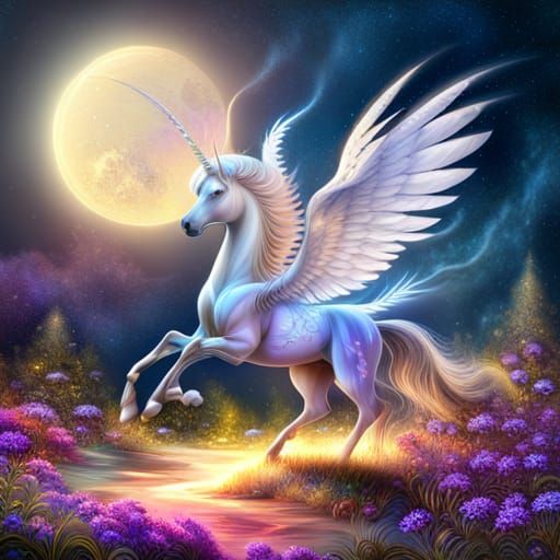 Sparkly Fractal Pegasus Unicorn with Gold and Silver Glitter
