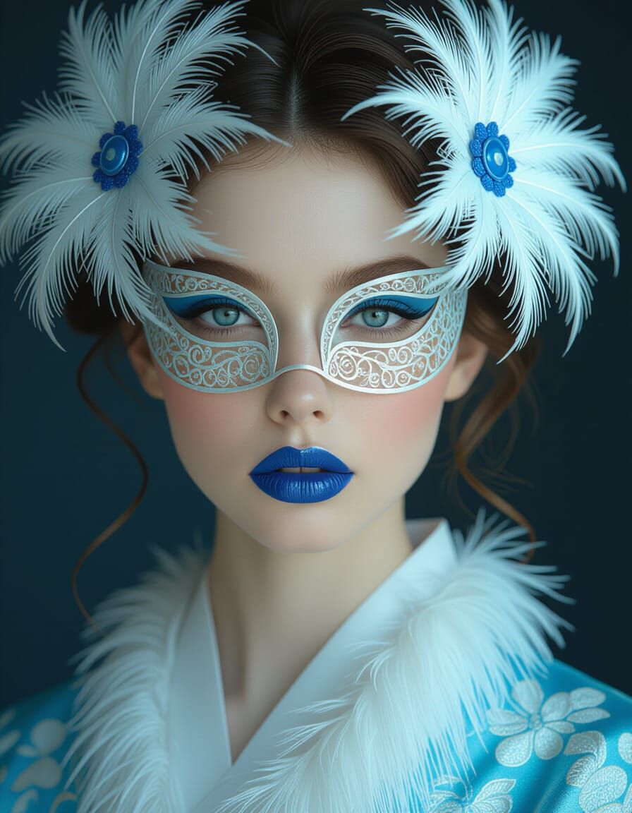 Woman with Mask in Surrealist Style