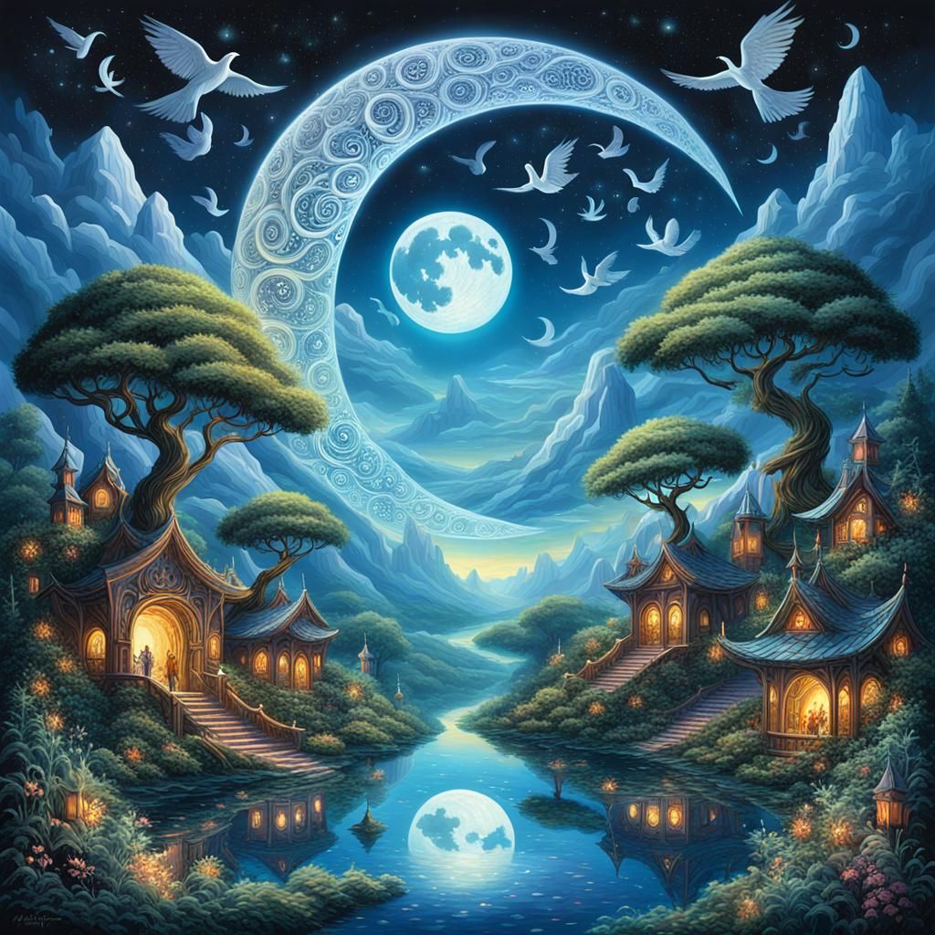 Ethereal Intertwined Fantasy Landscape Revealing a Dreamlike...