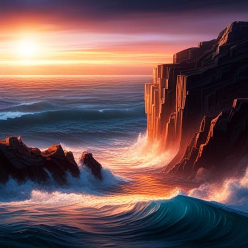 Dramatic Fiery Ocean Digital Matte Painting