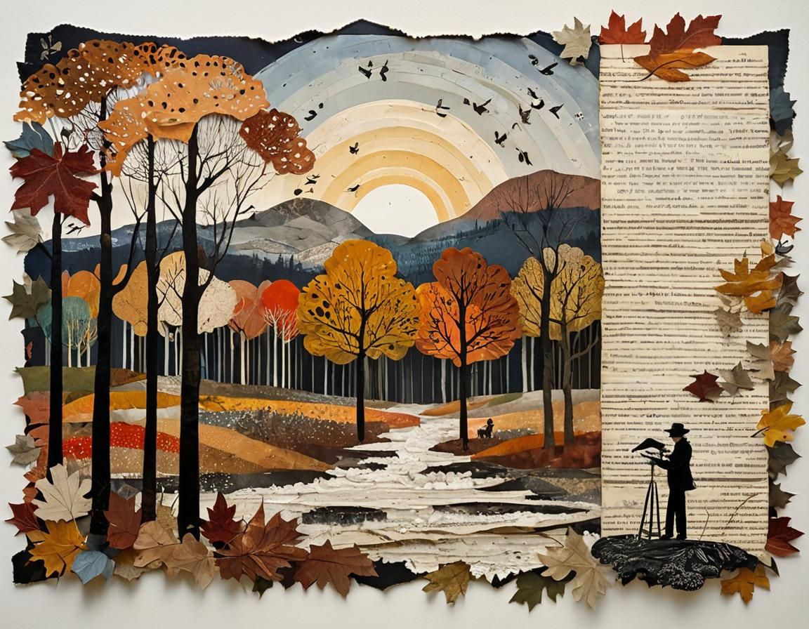 Autumn Landscape Shines: A Mixed Media Collage