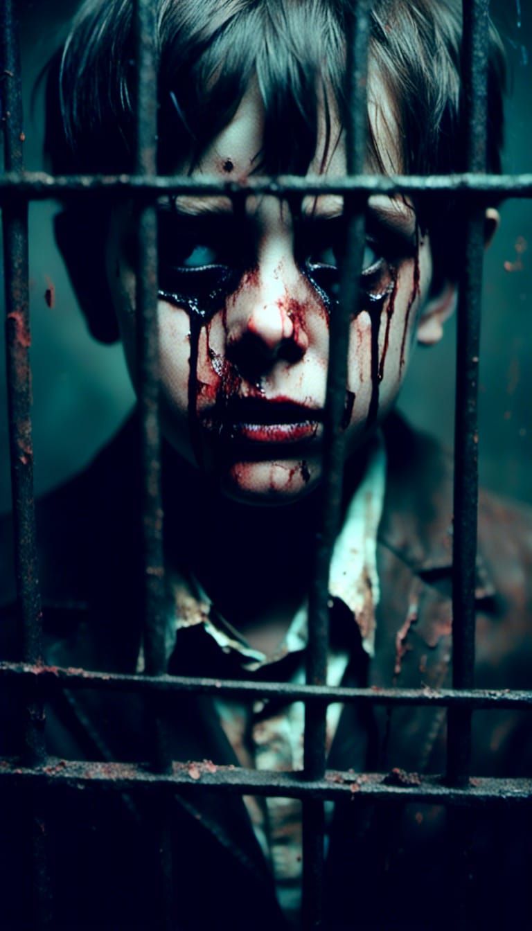 Caged Schoolboy: Macabre Image of Confinement