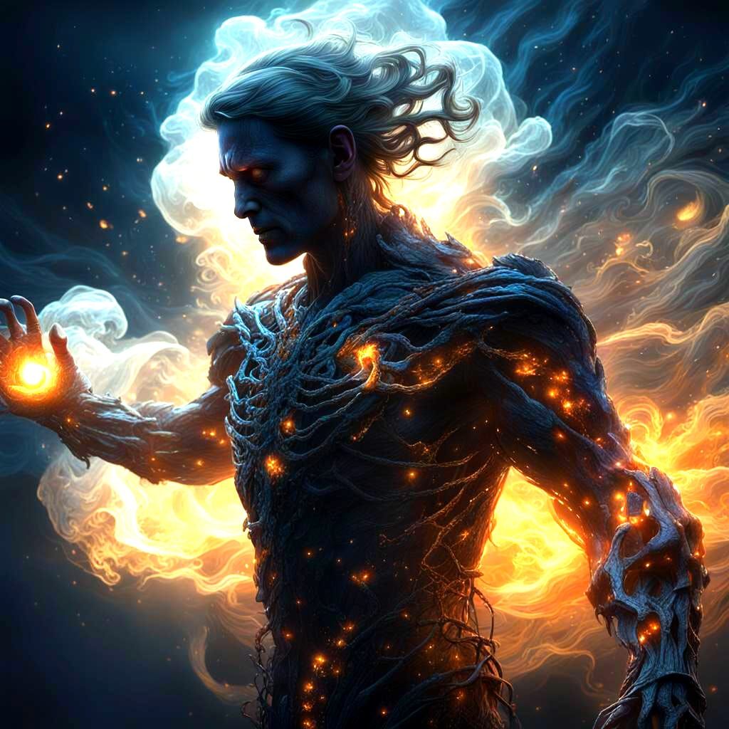 Luminous Human Figure Confronts Darkness