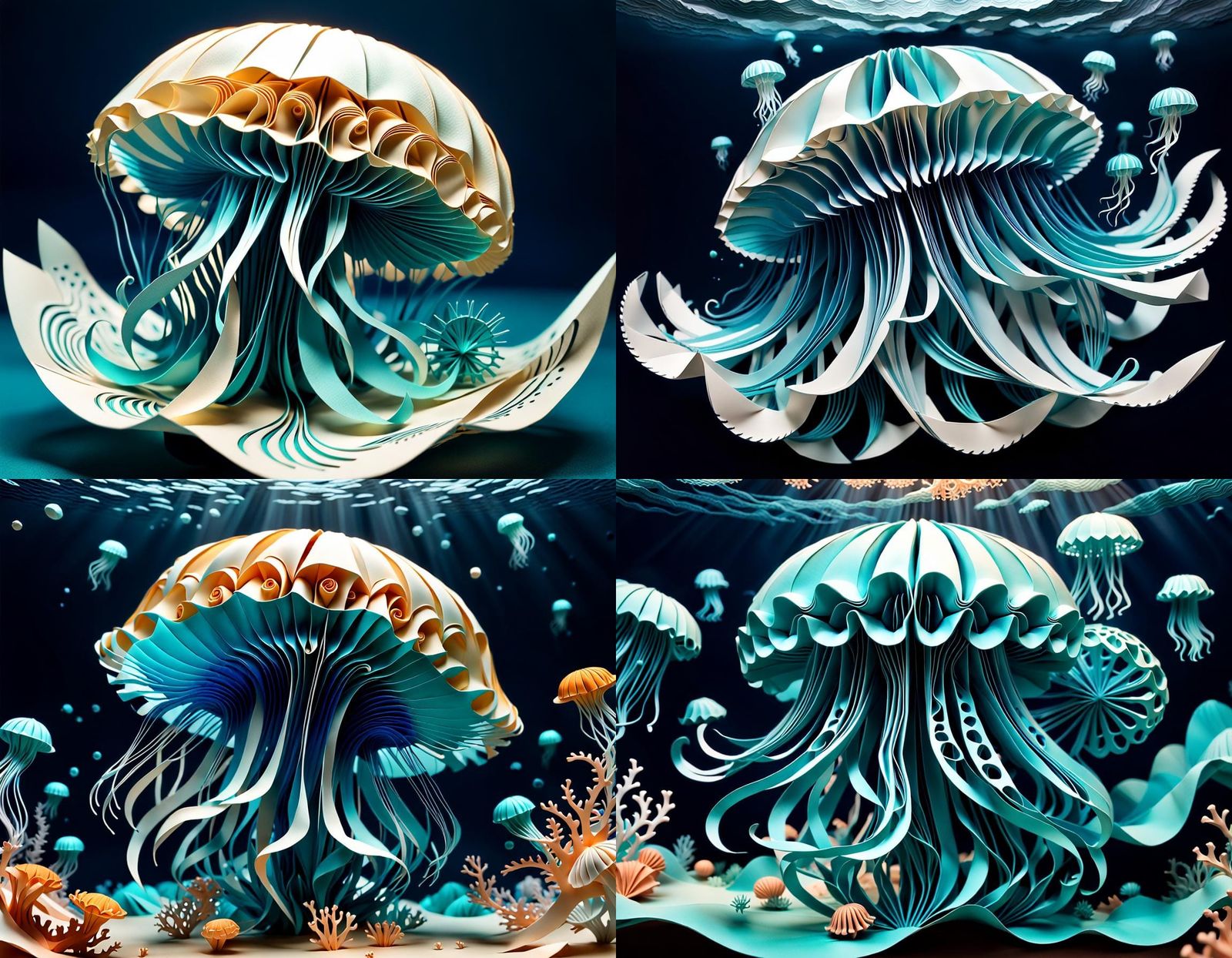 Underwater Jellyfish Kirigami Origami Sculpture