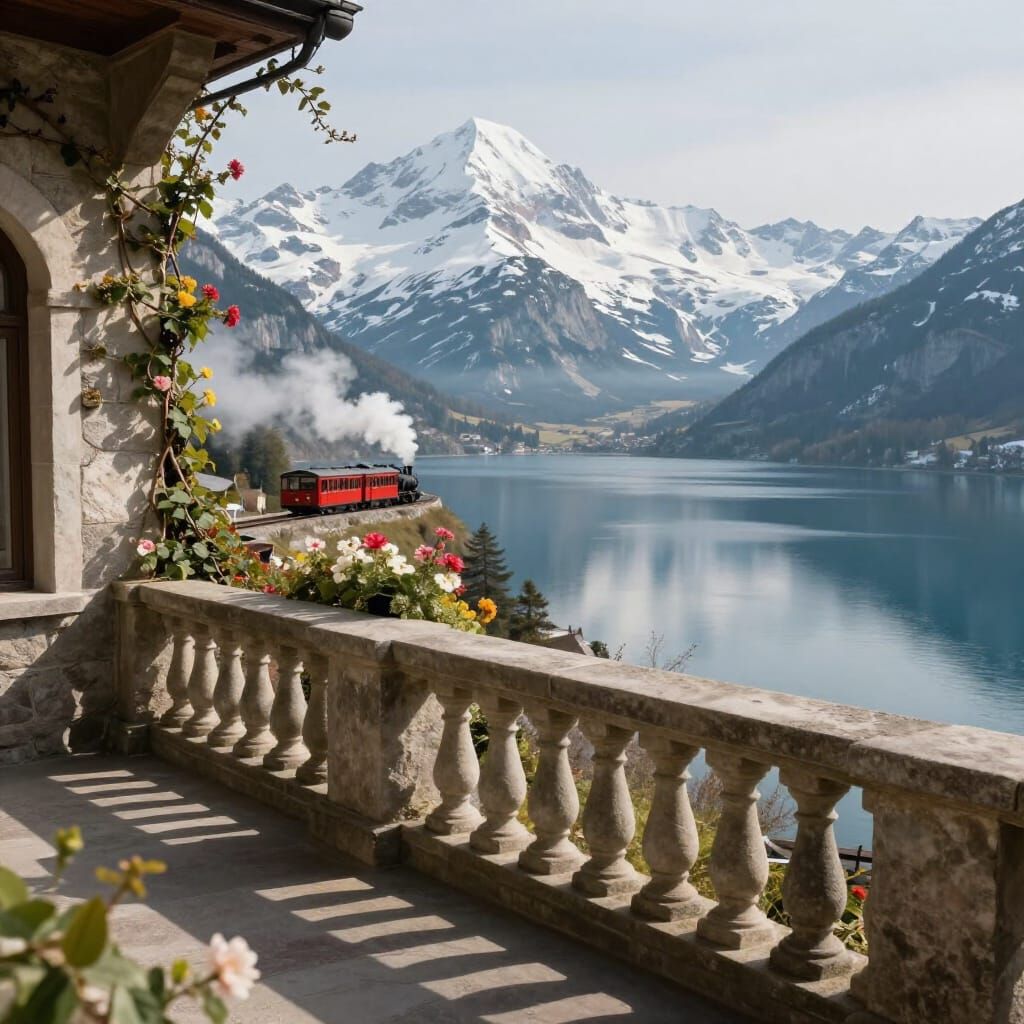 Majestic Snowy Mountains Overlooking Alpine Lake