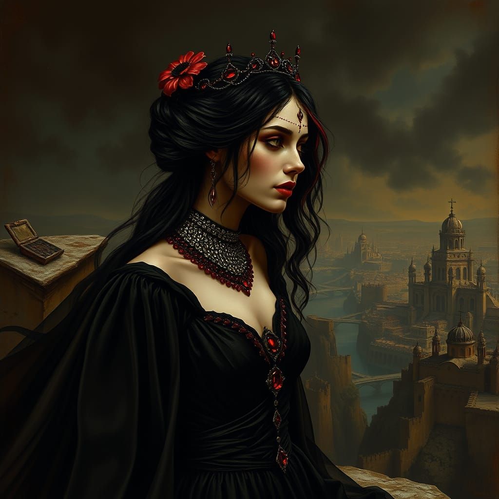 Regal Underworld Princess in Dramatic Chiaroscuro