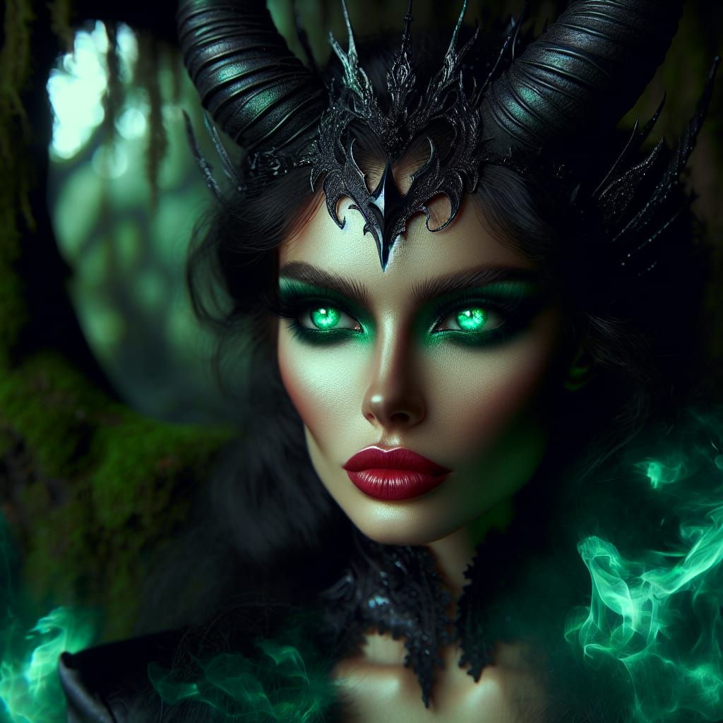 Ethereal Dark Fairy with Green Eyes