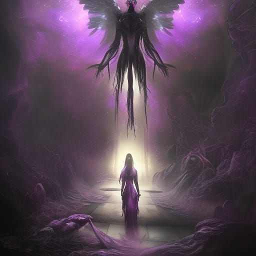 Dark Angel at Heaven's Gate in Splash Art Style