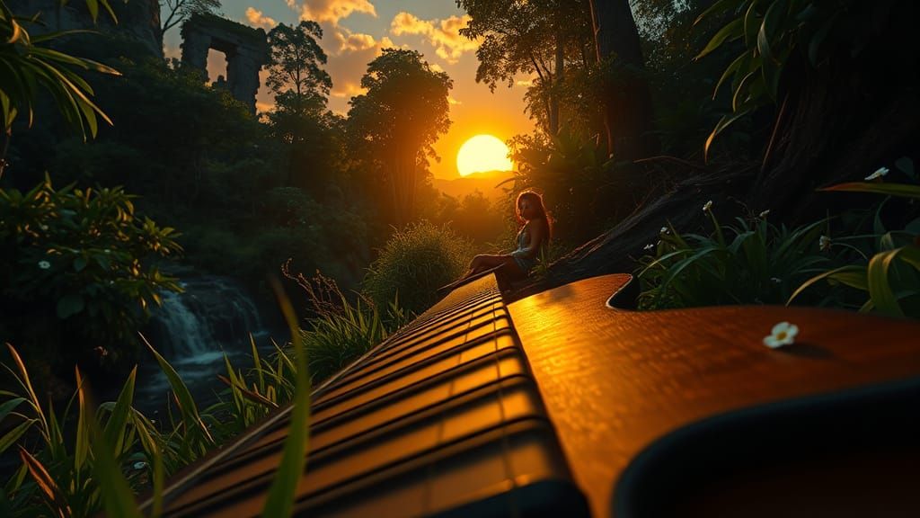 Guitar Serenade in a Vibrant Jungle Scene