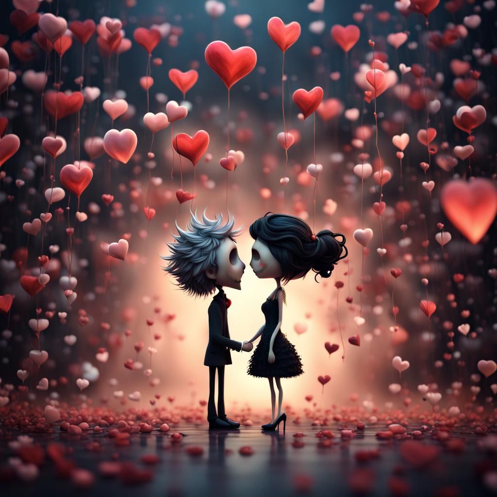 Adorable Image of Falling in Love, Tim Burton Style