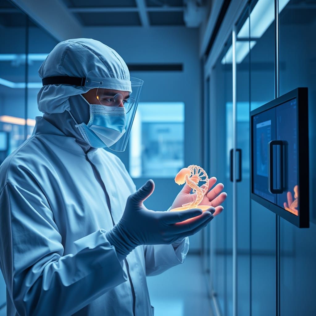 Scientist Reviews DNA in Clean Room Environment