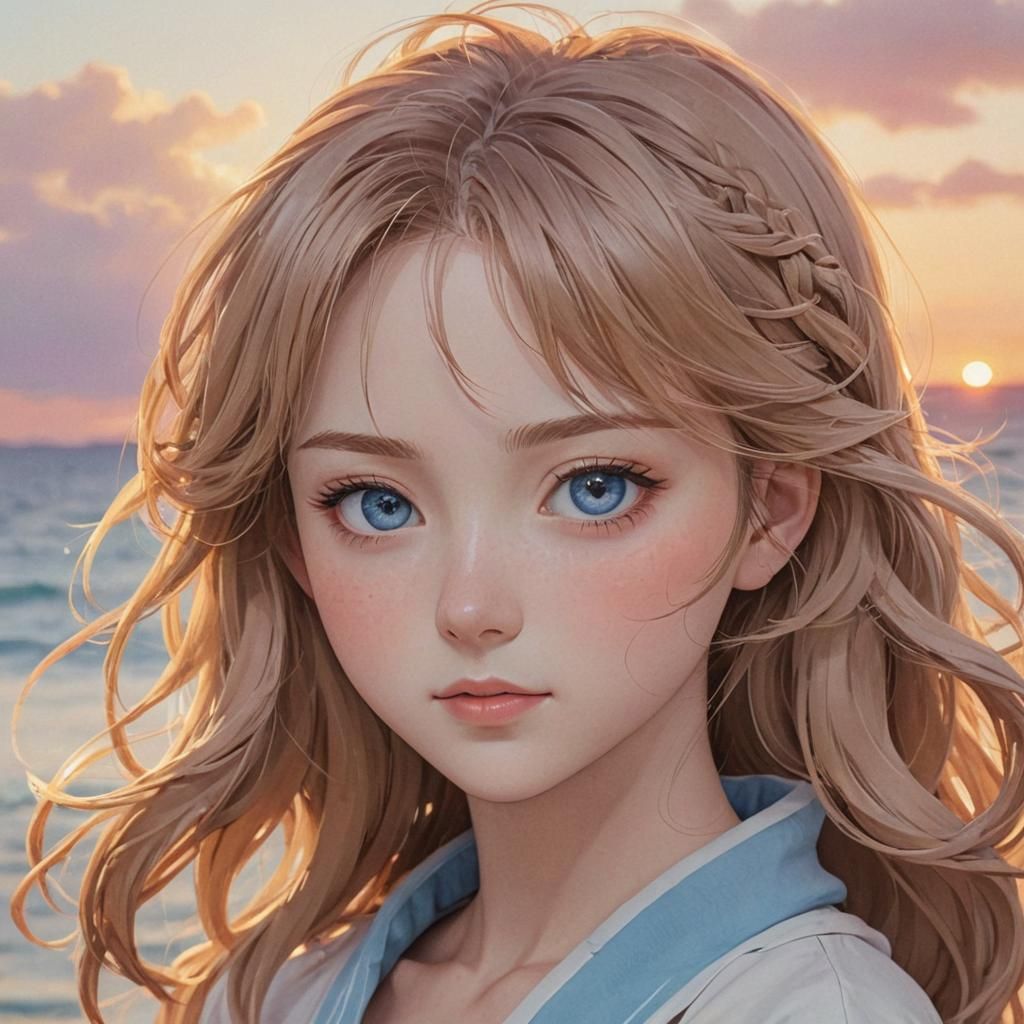 Anime Teenage Girl in Watercolor Manga Style