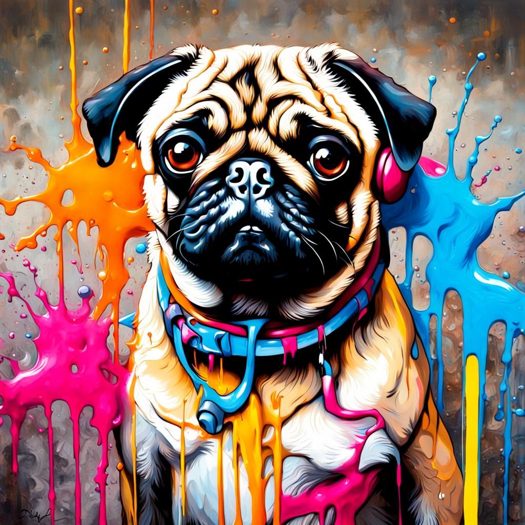 Colorful Graffiti Art Pug in Street Art Style