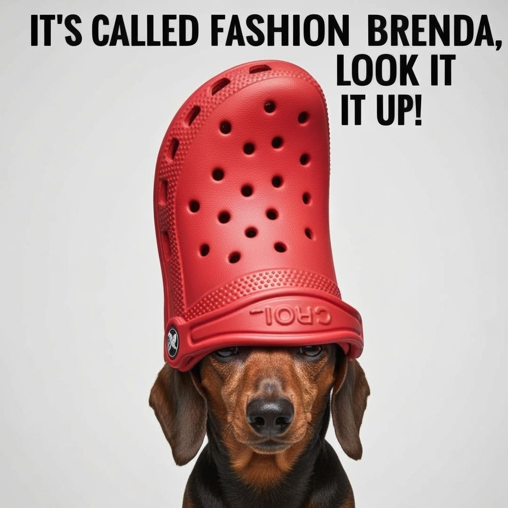 Dachshund in Croc Hat: Avant-Garde Fashion