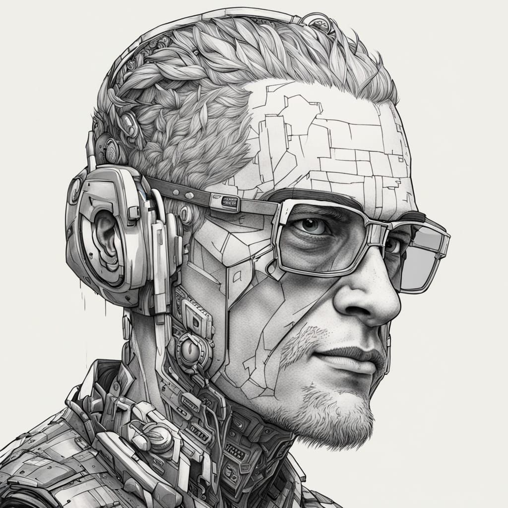 Cyberpunk Nerd with Maximalist Cybernetic Implants