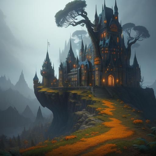 Majestic Castle in a Fantasy Forest: Digital Matte Painting