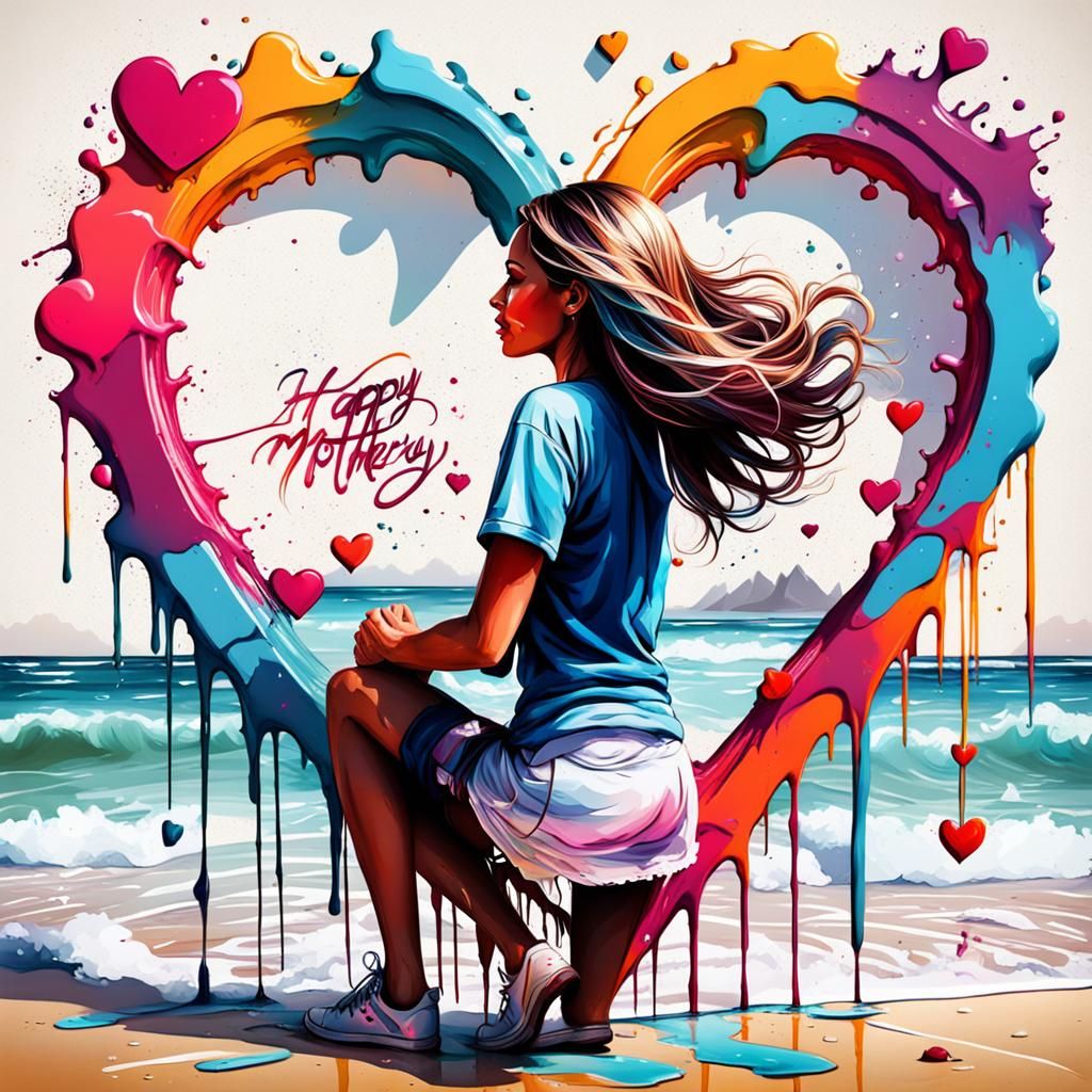 Happy Mother's Day Graffiti Art Beach Scene
