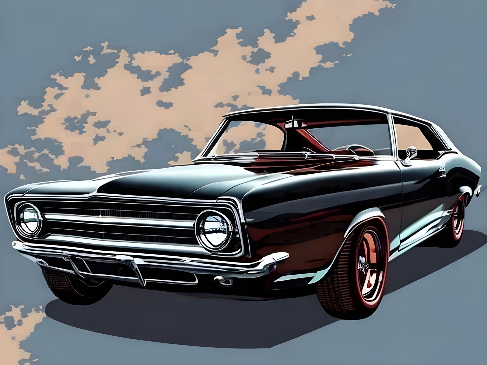 Exploding Muscle Car in Punk Rock Vintage Poster Art