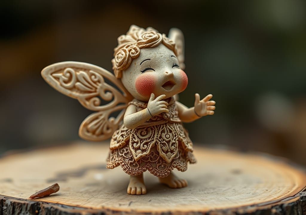 Cute Pixie in Paisley Lace: Amorphous Wood Carving