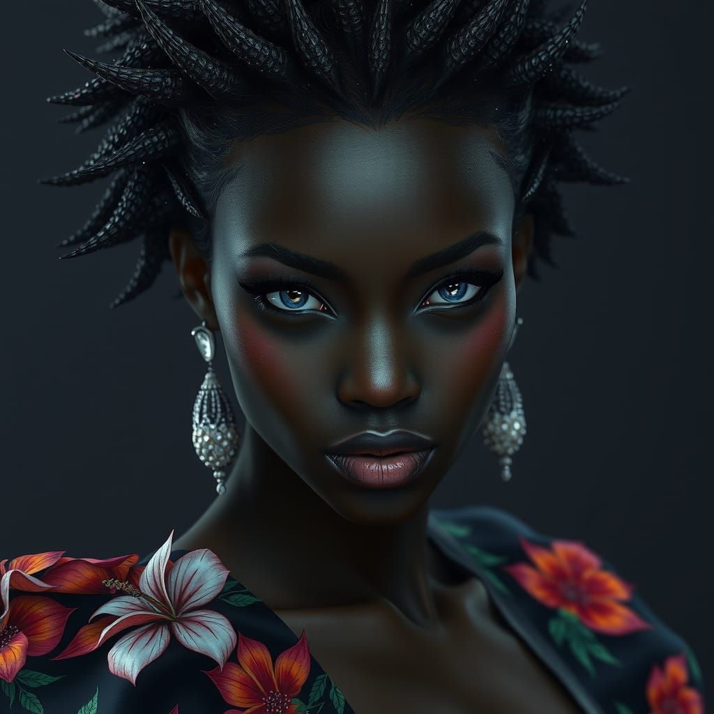 Mysterious Ebony Woman in Fantasy Art Style