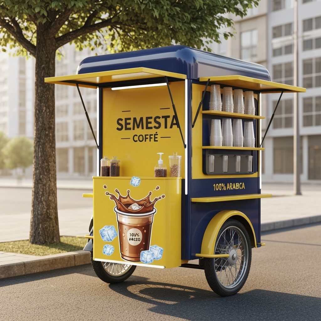 Modern Motorcycle Coffee Cart Selling Iced Coffee