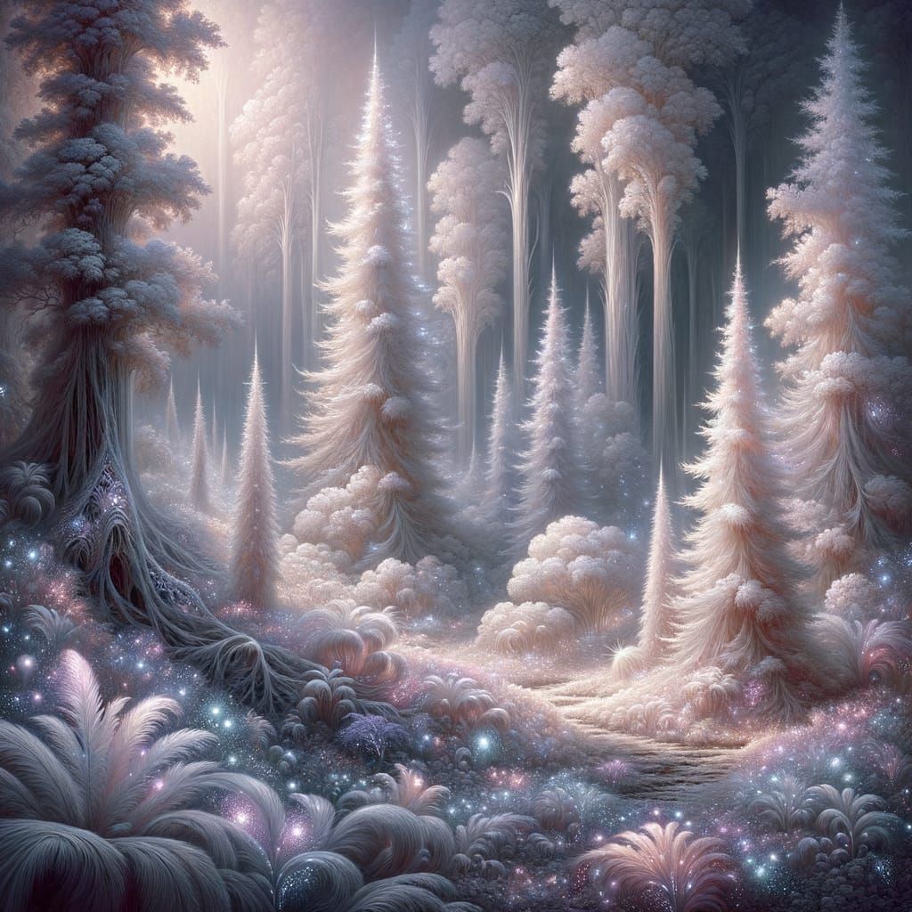 Enchanted Feather Forest with Iridescent Glimmer