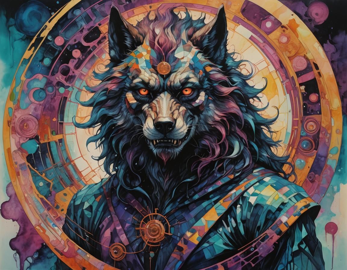 Frightening Werewolf in Vaporwave Fauvism Style
