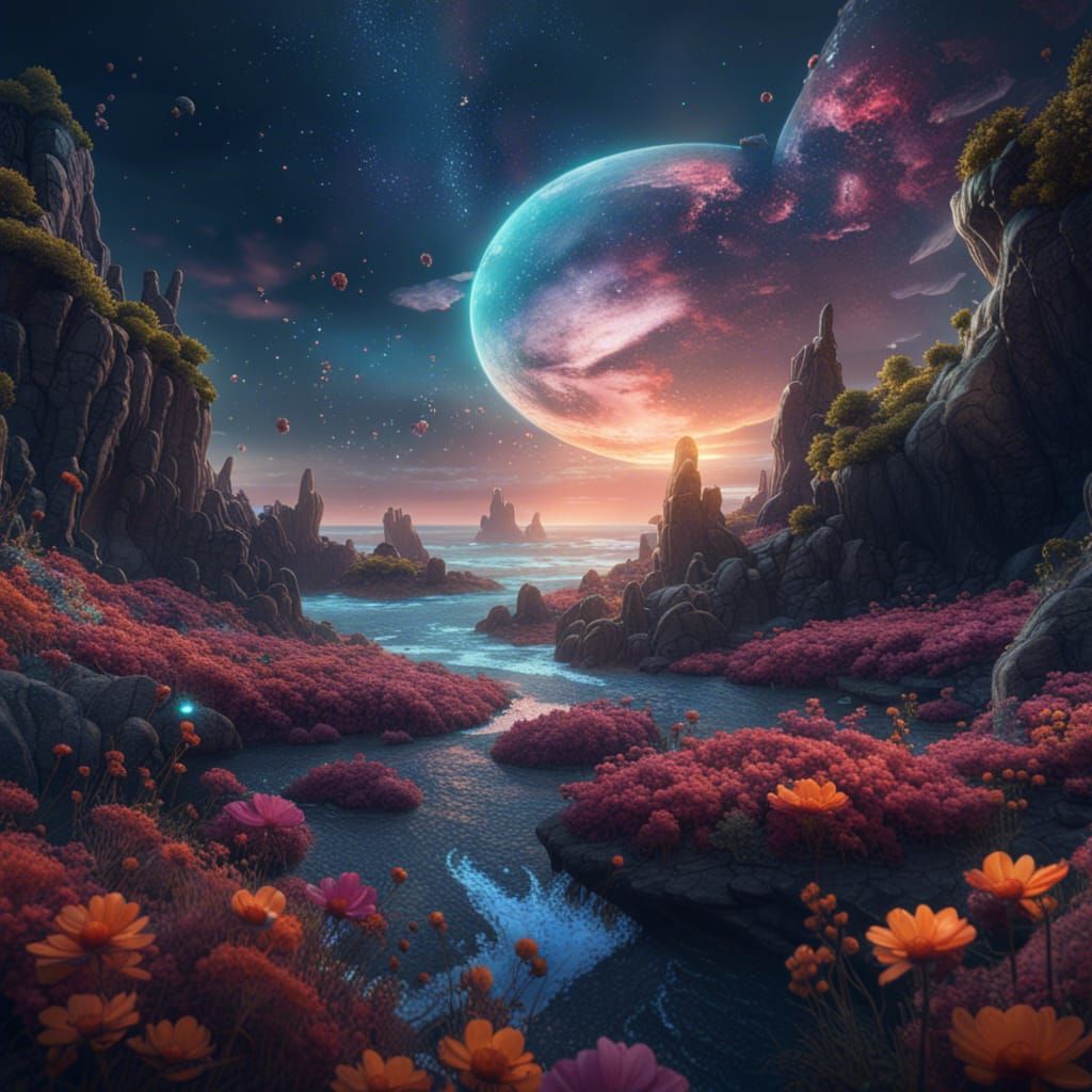 Cosmic Sea: Detailed Matte Painting in Deep Color