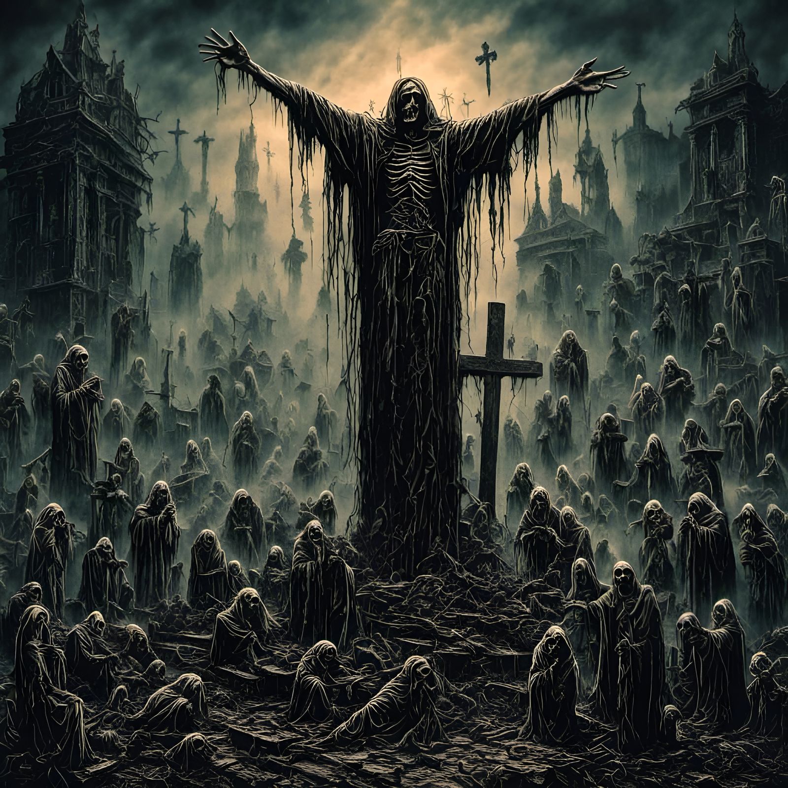 Jesus Christ on Cross in Psychedelic Horror Style