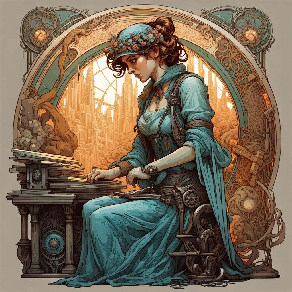 Female Builder in Art Nouveau Style