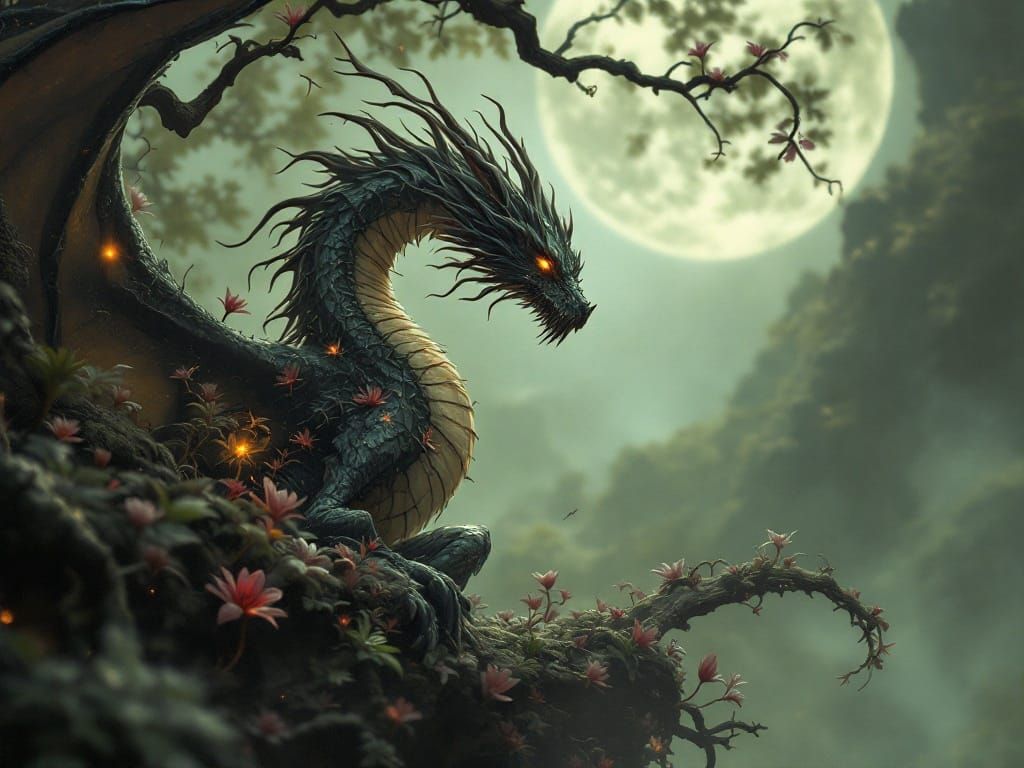 Ethereal Tillandsia Dragon Dances in Darkly Glowing Breeze