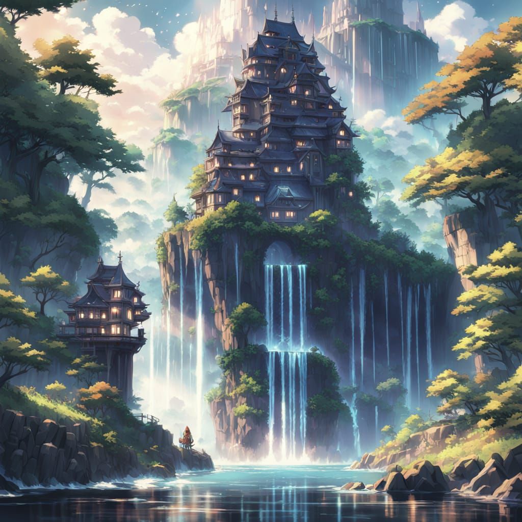 Water Elf Gazing at Underwater Castle in Soft, Dreamy Light