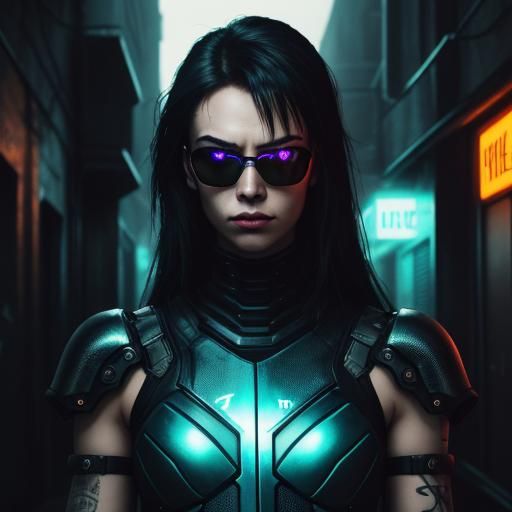 Cyberpunk Woman in Neon Alleyway Portrait