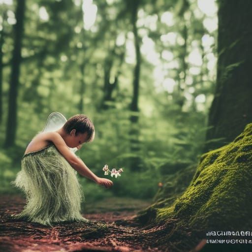 Fairies Exchanging Flowers in Forest Wonderland