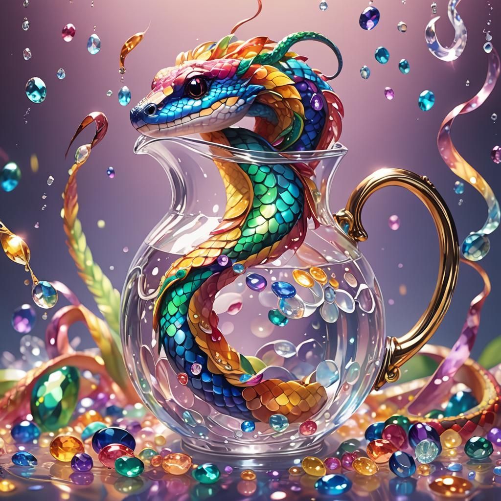 Rainbow Boa with Precious Stones in Anime Style