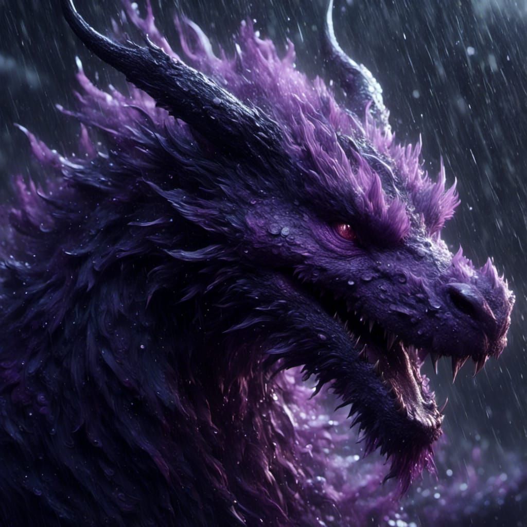 Fluffy Purple Dragon in a Sparkling Downpour