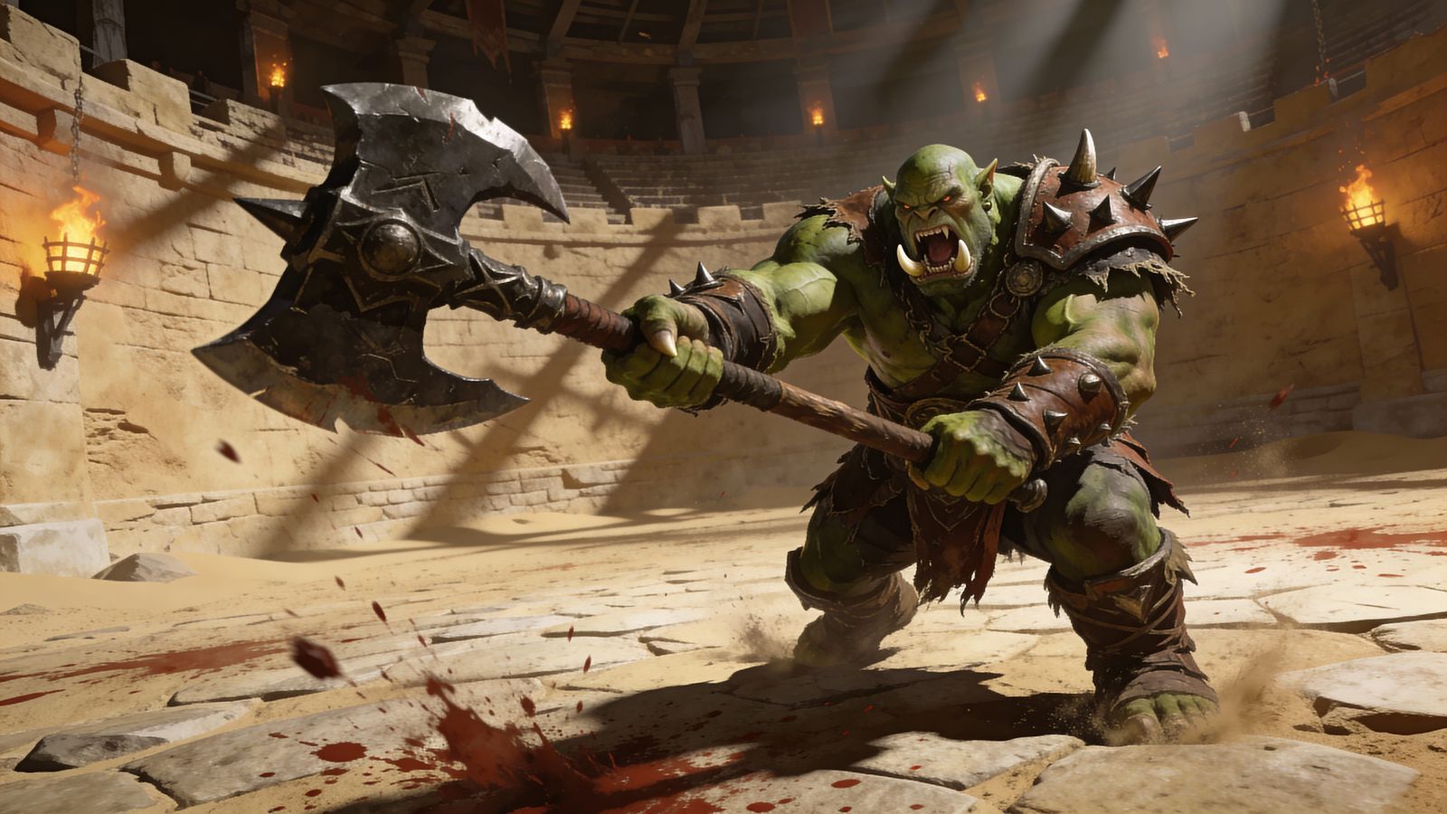 Orcish Brute with Battleaxe in Arena Combat