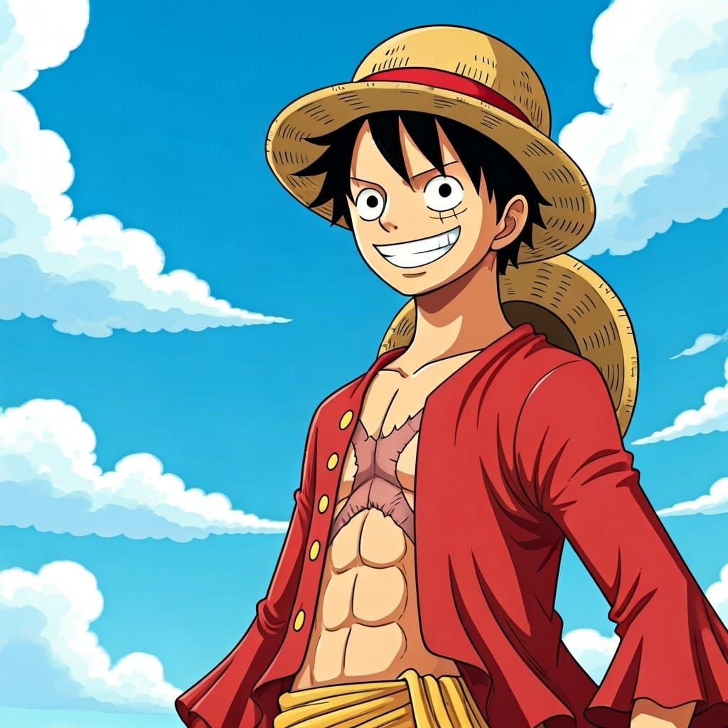 Monkey D. Luffy: Manga-Style Hero in a Blue Sky