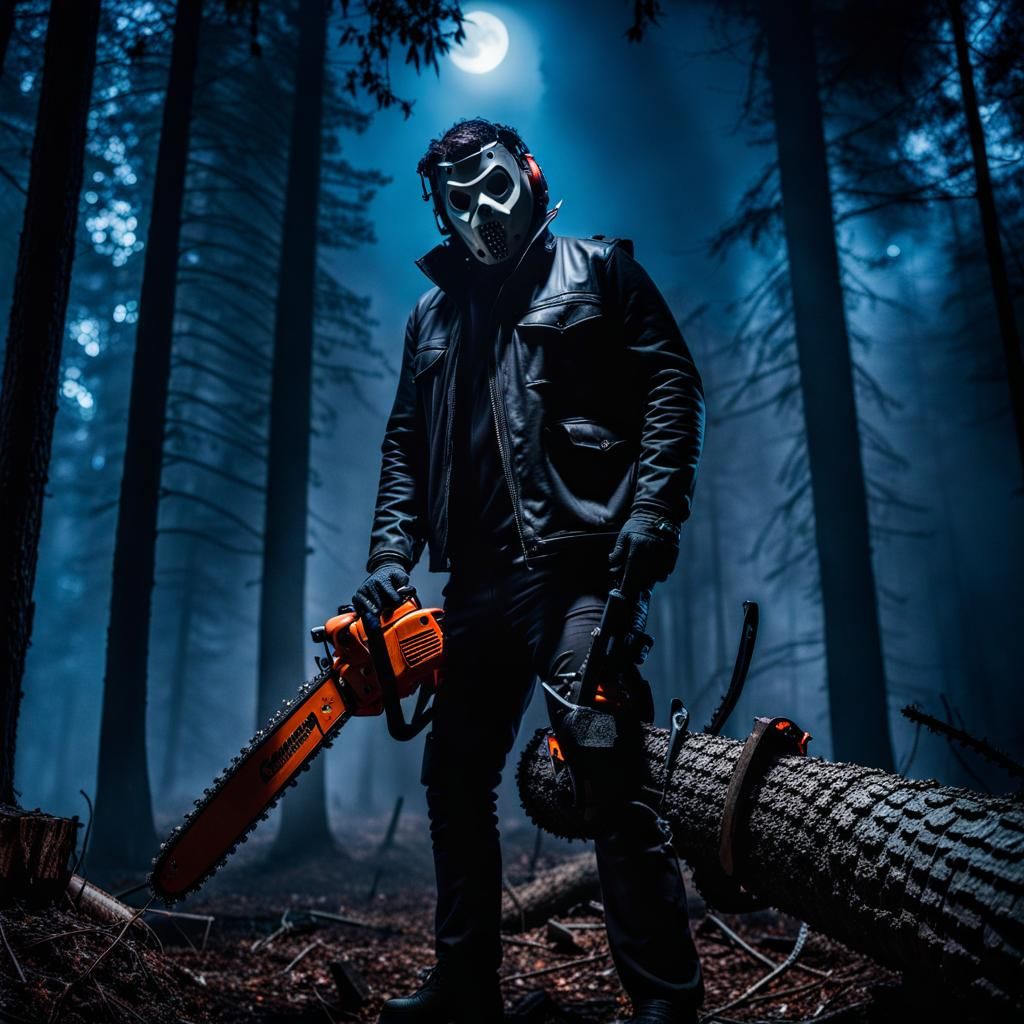 Sinister Leatherface in a Foggy Haunted Forest