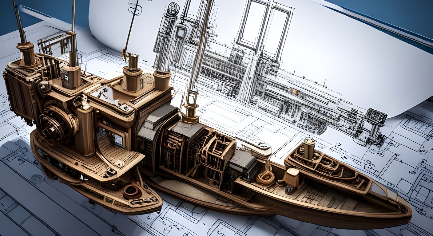 Hyperrealistic Steampunk Ship Emerges from Blueprint