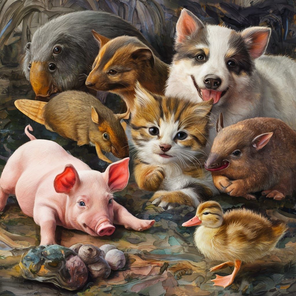 Adorable Baby Animals Gouache Painting