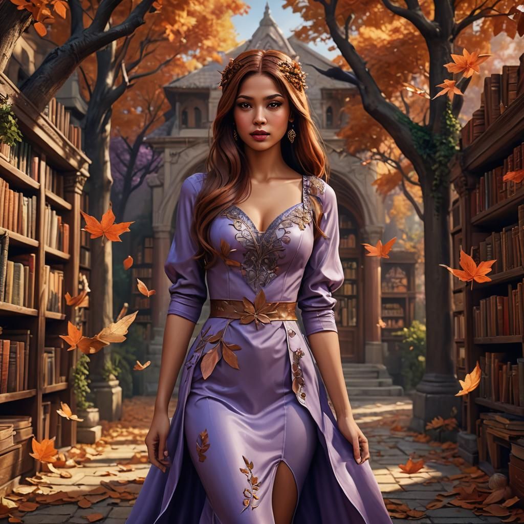 Arabic Asian Woman with Fairy Wings in Library