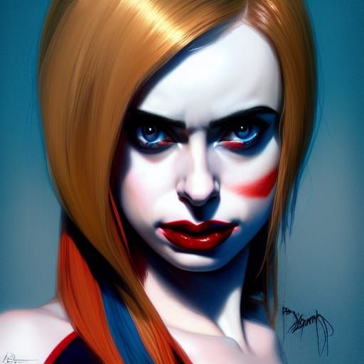 Harley Quinn Portrait in Art Nouveau Style