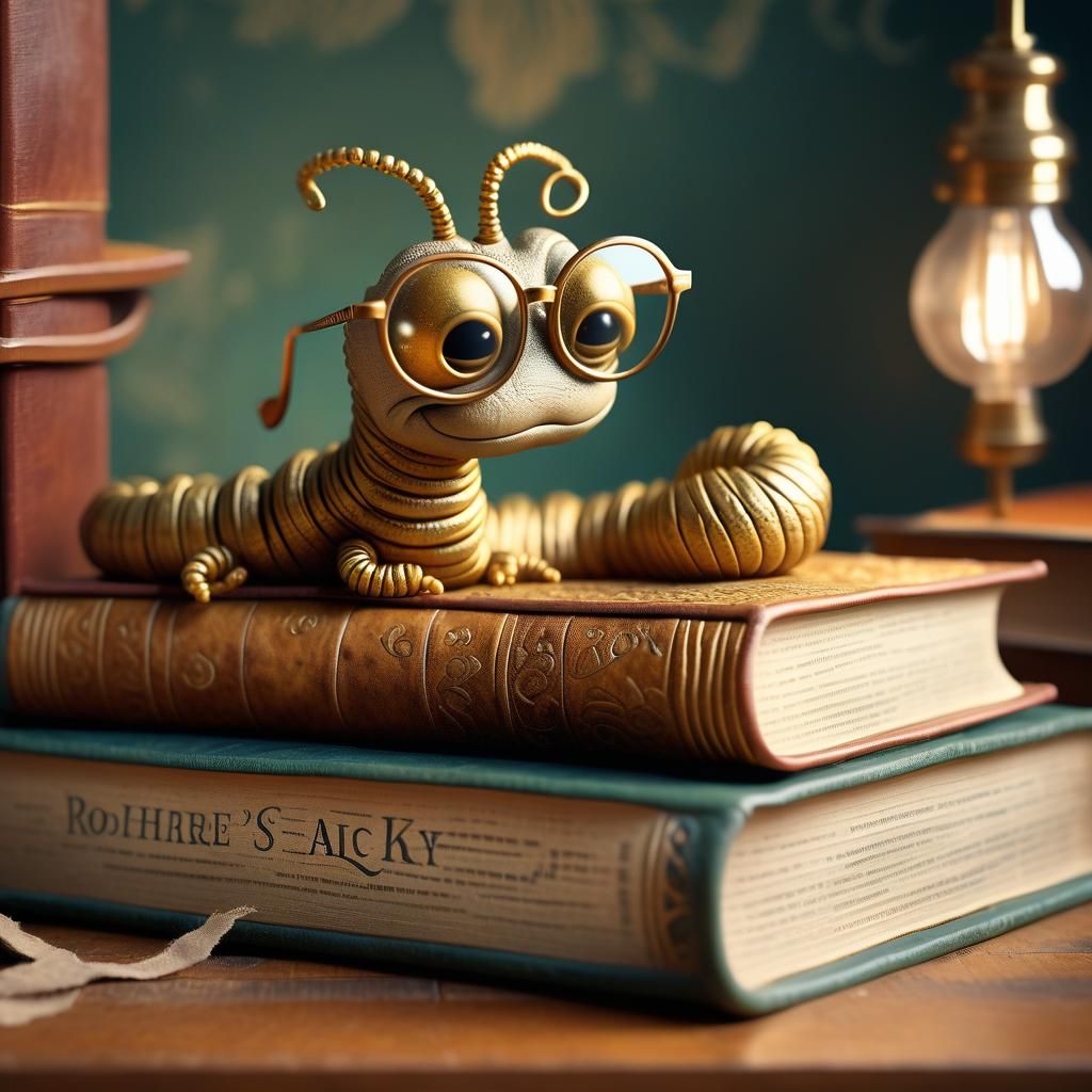 Charming Bookworm Illustration in Beatrix Potter Style