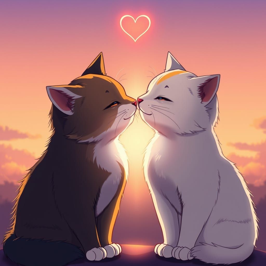 Loving Feline Duo in Vibrant Anime Style