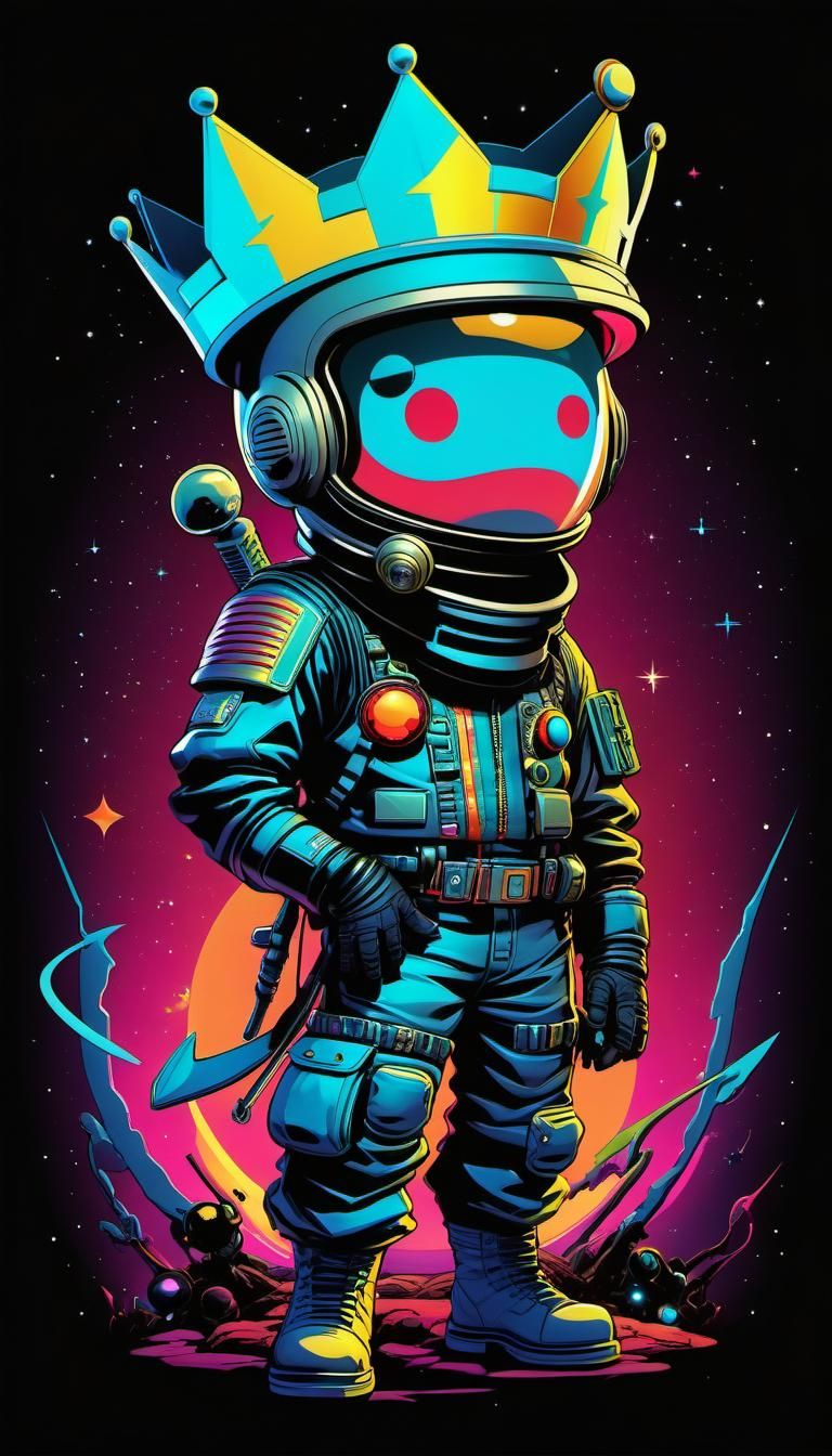 Retro Neon Chibi King in Space: Hewlett Style