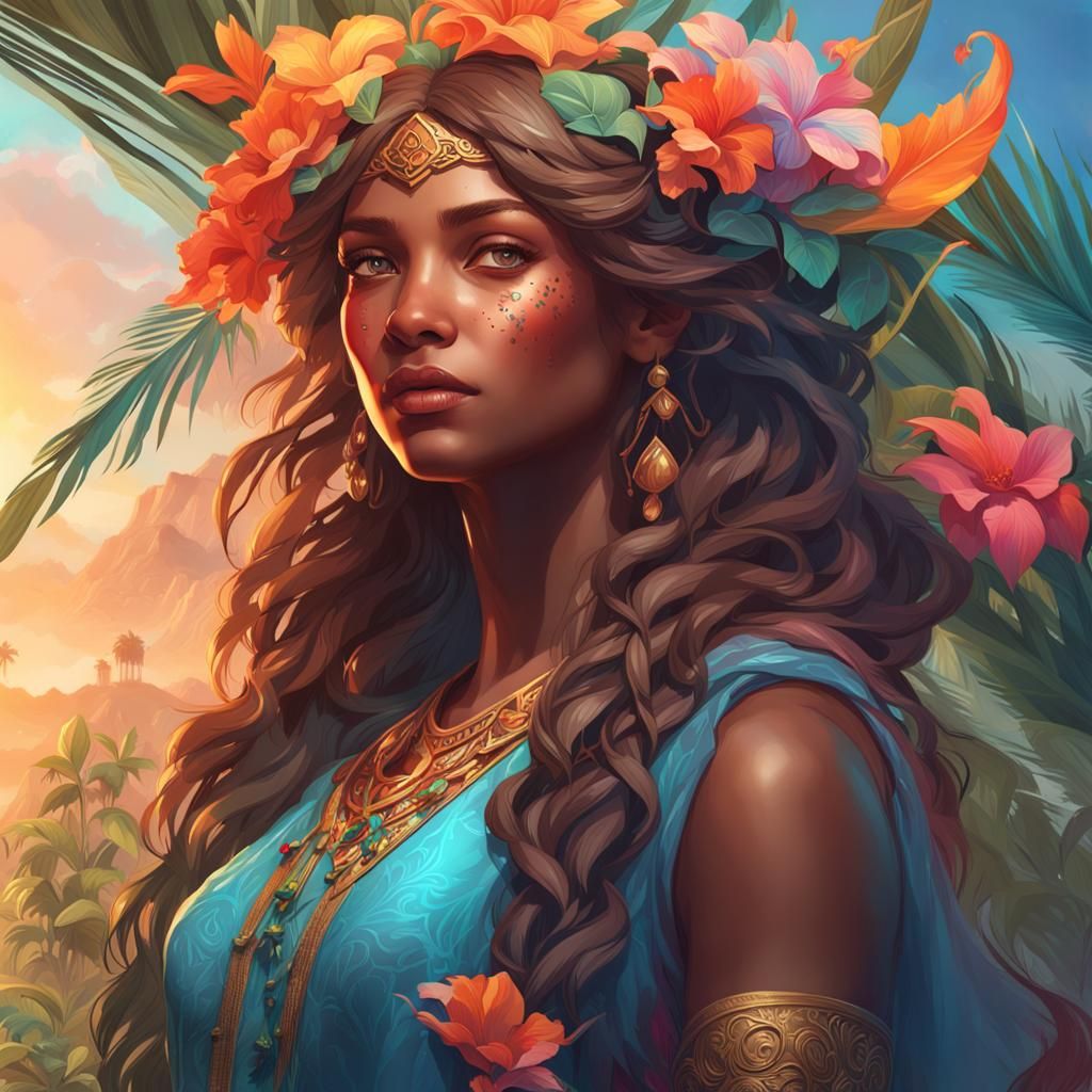 Paradise Queen Portrait in Hyperdetailed Style